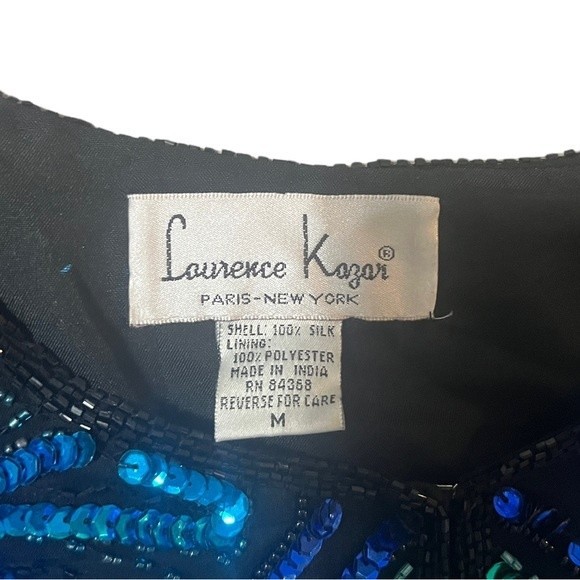 Laurence Kazar Vintage Beaded Silk Sequin Jacket 80s Glam Medium - Picture 5 of 10